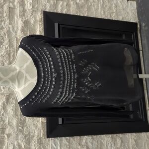Tribal Jeans Black Long Sleeve With Two Layer Front Outer Is Sheer With Beading